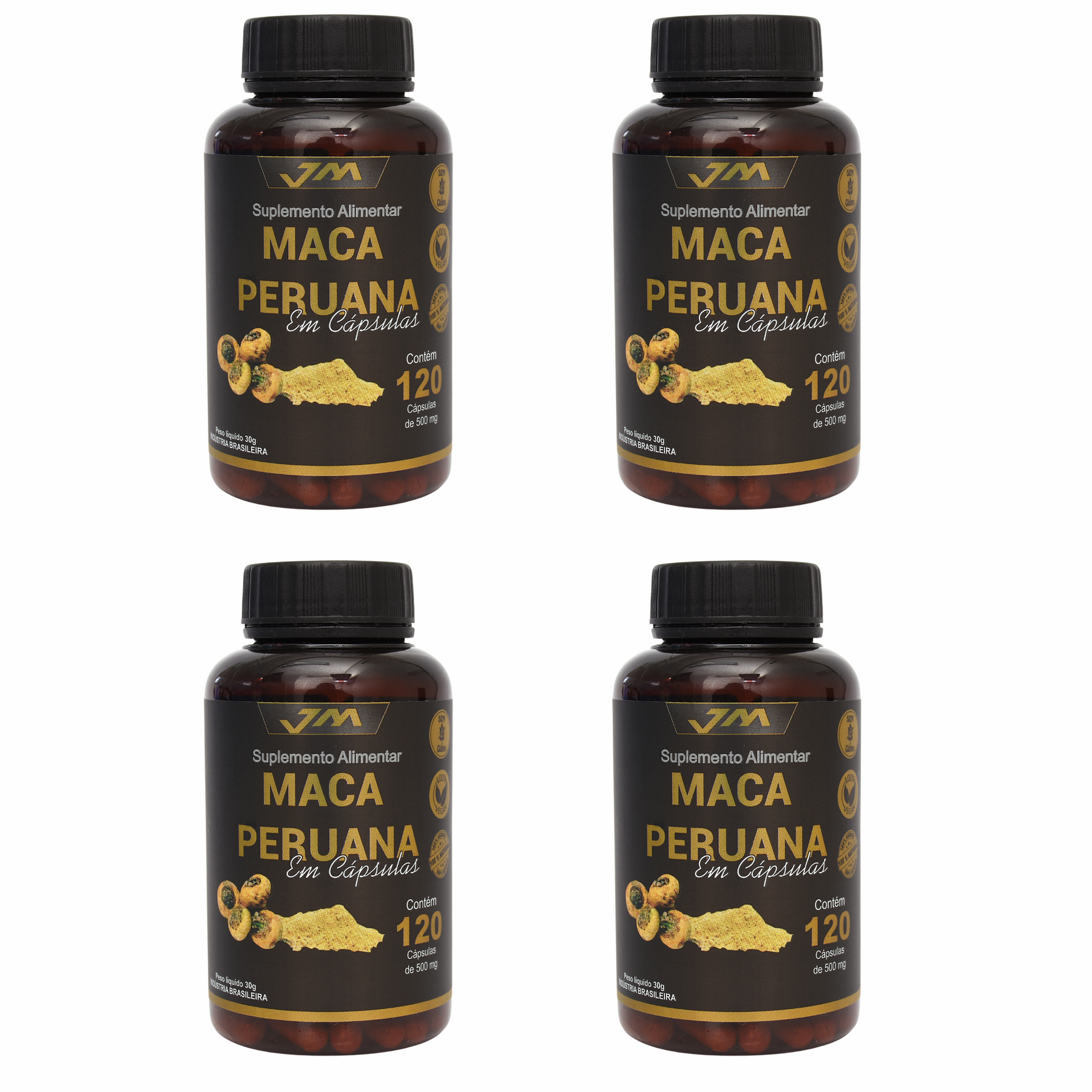 Kit 4x Maca Peruana Pura 500mg - 480 Cápsulas | Energia, Vitalidade e Bem-Estar