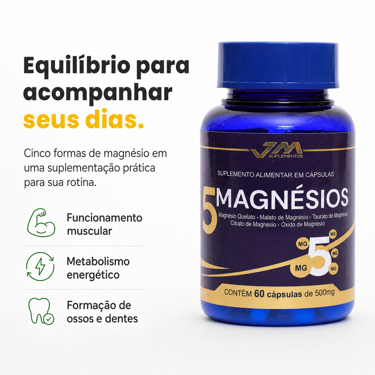 5 Magnésios 60 Cápsulas 500mg Jmsuplementos