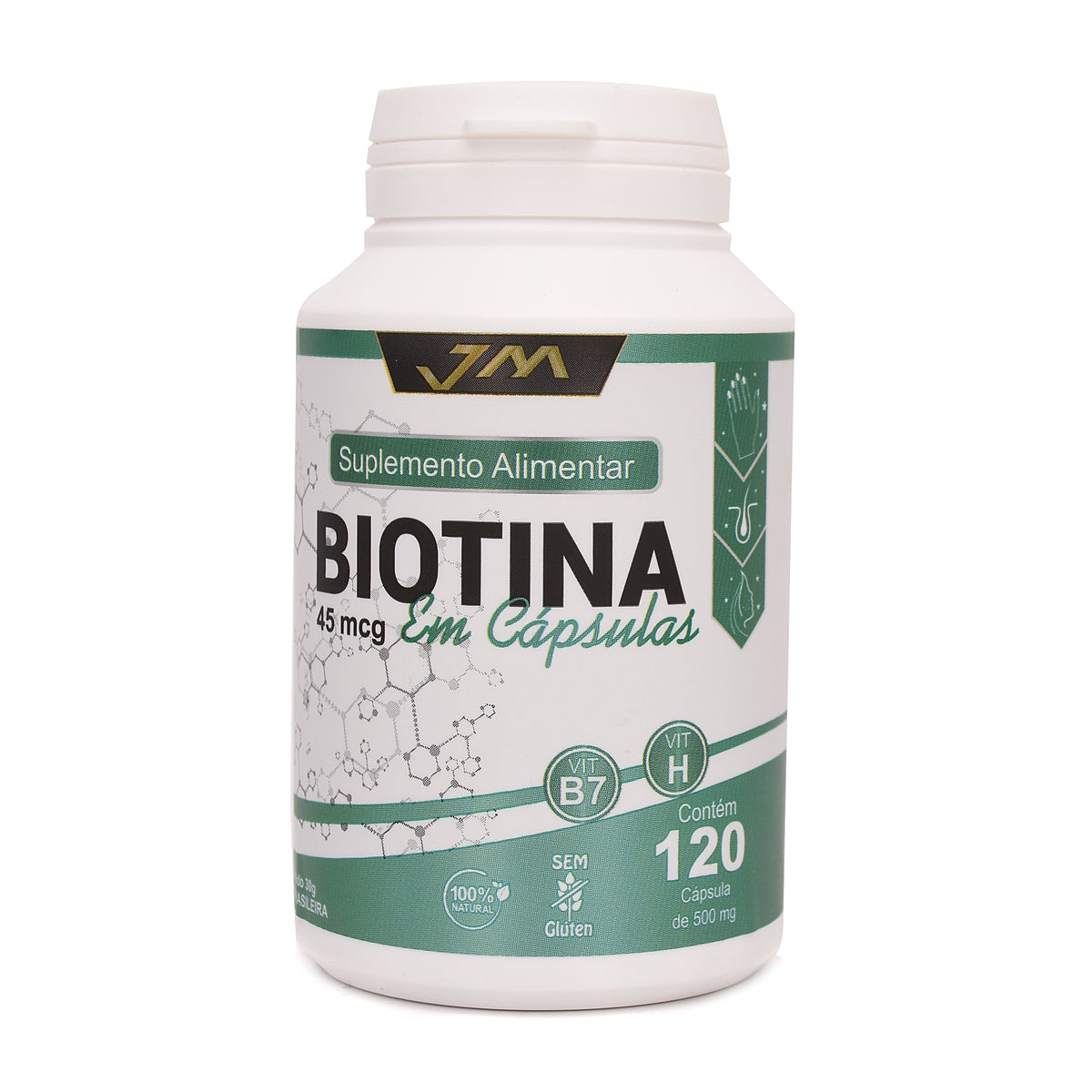 Biotina 45 mcg – Fortalece Cabelos, Unhas e Pele | 120 Cápsulas