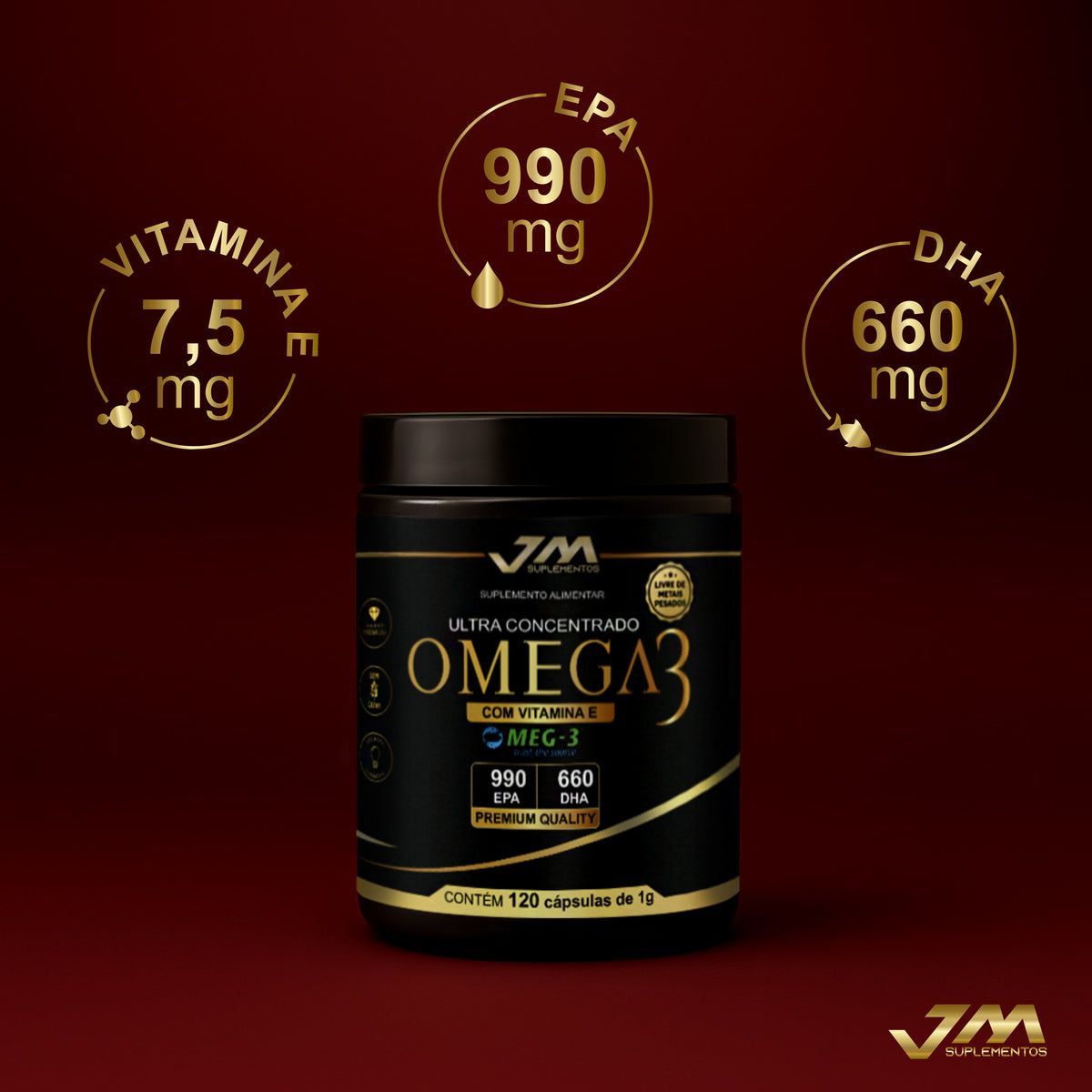 Ômega 3 1000mg Ultra Concentrado Meg-3 – 120 Cápsulas – JM Suplementos
