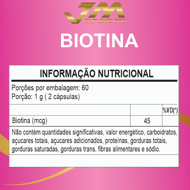 Biotina 45 mcg – Fortalece Cabelos, Unhas e Pele | 120 Cápsulas