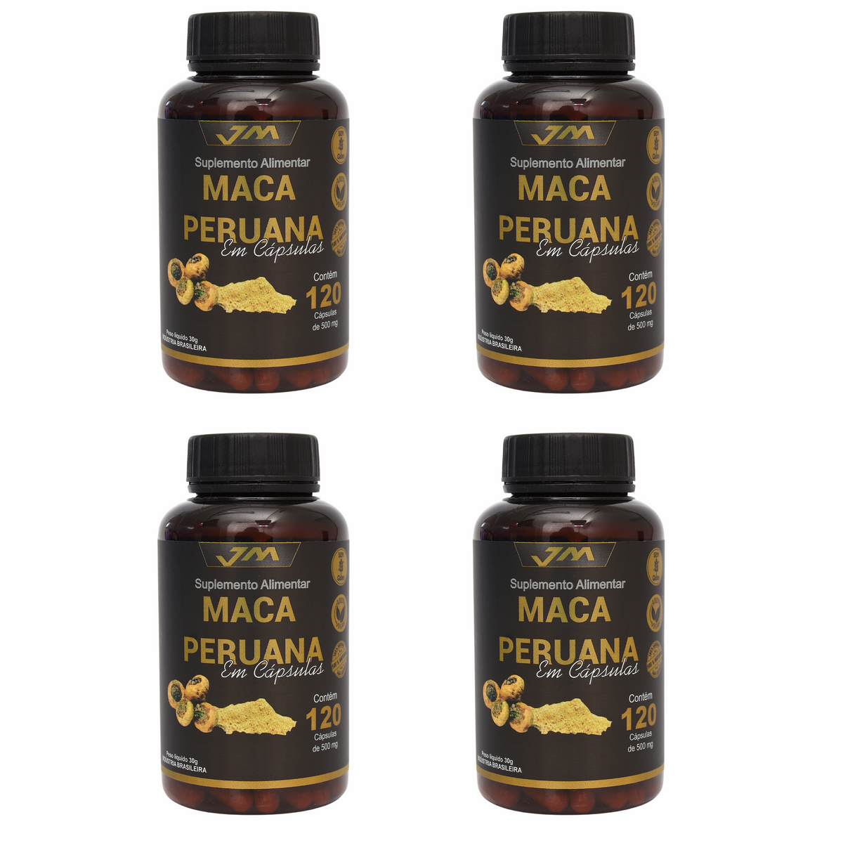 Kit 4x Maca Peruana Pura 500mg - 480 Cápsulas | Energia, Vitalidade e Bem-Estar