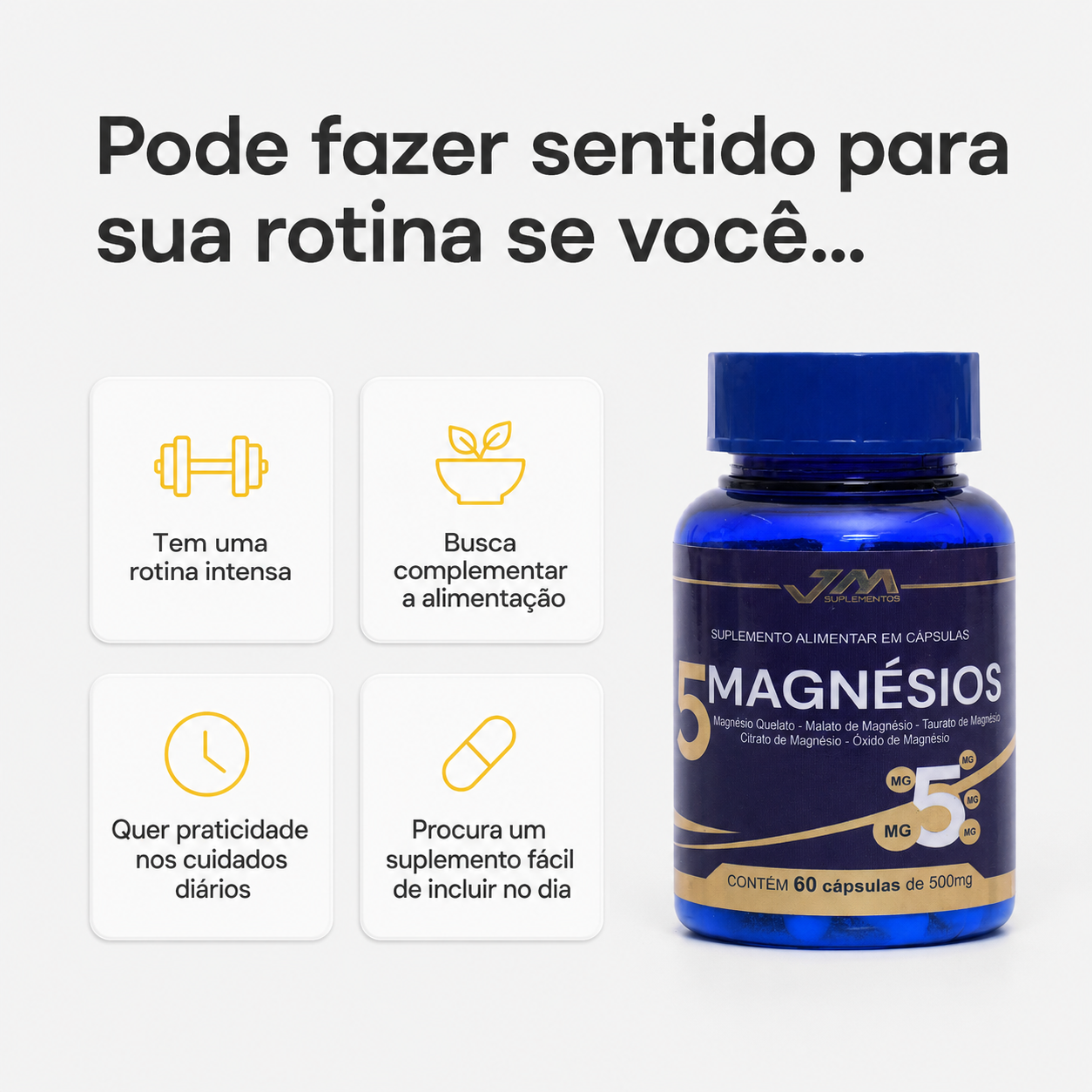 5 Magnésios 60 Cápsulas 500mg Jmsuplementos - JM Indústria de Suplementos